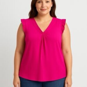 NWT Women's Pink Papermoon Ruffle Sleeveless Top - L